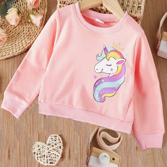 Girls Unicorn Print Pullover Sweatshirt for Autumn