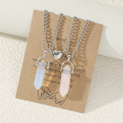 2pcs Couple Natural Stone Crystal Pendant Magnet Necklace Set Gift