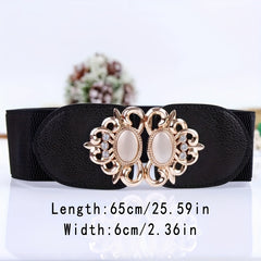 Women's Wide Elastic Belt with Double Metal Buckle