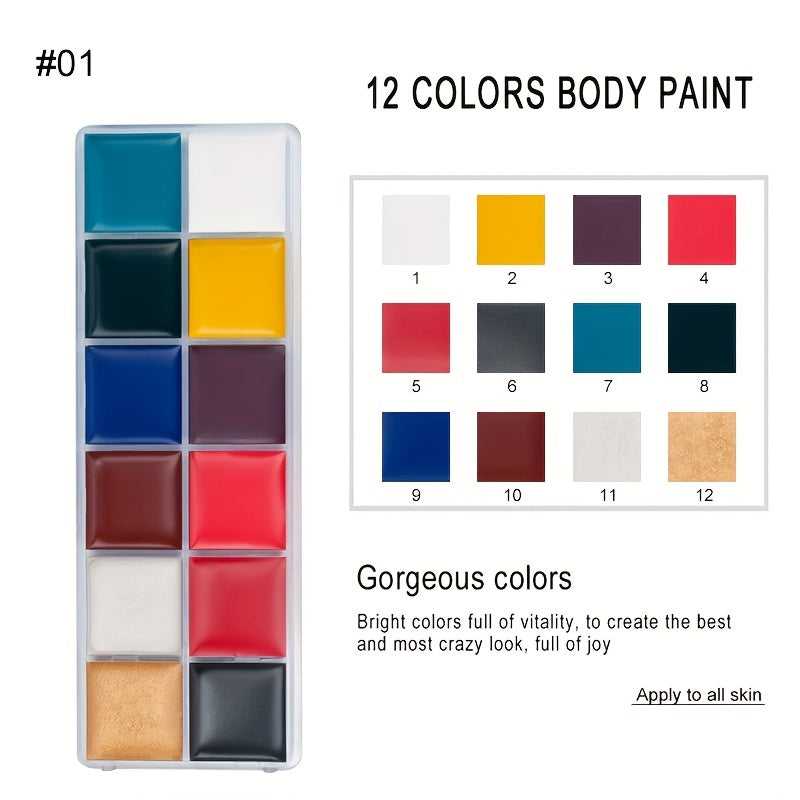 12 Colors Face Body Paint Palette with Brushes