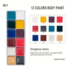 12 Colors Face Body Paint Palette with Brushes