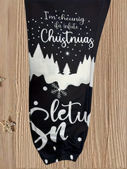 Women's Plus Christmas Jogger Pants - Hat & Snowflake Print
