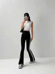 Striped Flare Yoga Pants High Waist Bootcut Fitness Pants