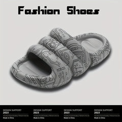 Men's Graffiti Print Non Slip Platform Slides Cloud Slides