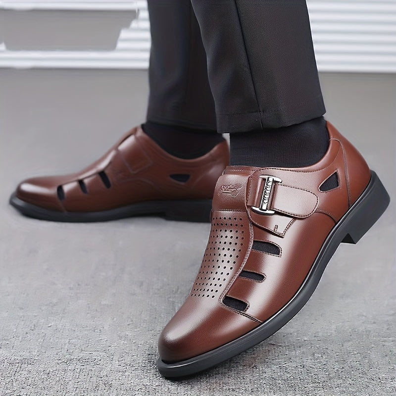 Men's PU Leather Closed Toe Sandals Adjustable Hook And Loop Loafers Summer