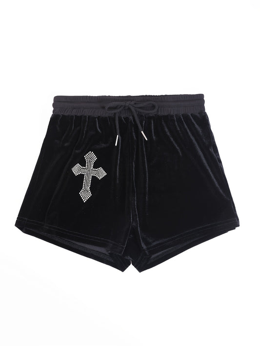 Cross Pattern Drawstring Shorts for Women