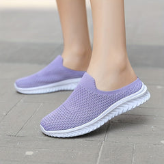 Women's Knit Mule Sneakers Slip On Flats Non Slip Outdoor Shoes