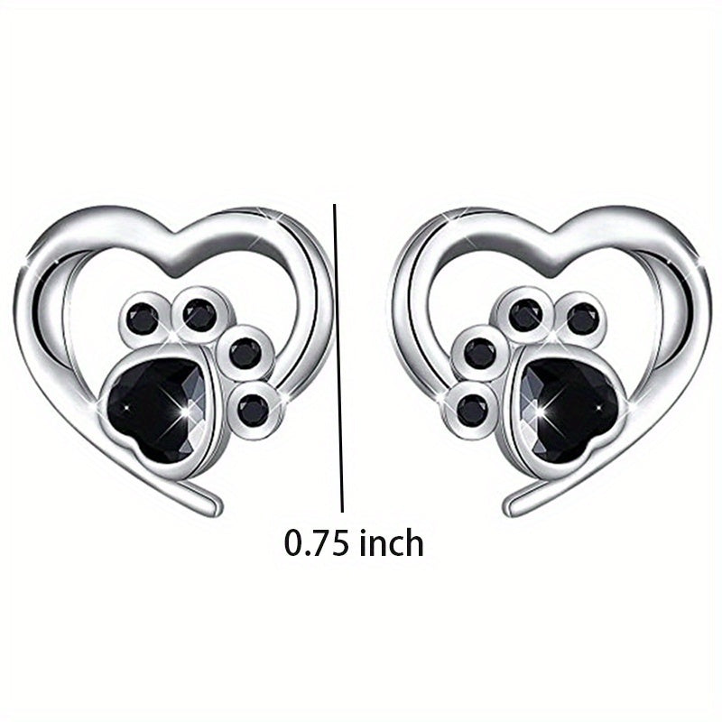 Cat Dog Footprint Heart Stud Earrings Silver Plated Daily Wear Gift