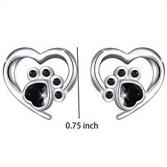 Cat Dog Footprint Heart Stud Earrings Silver Plated Daily Wear Gift