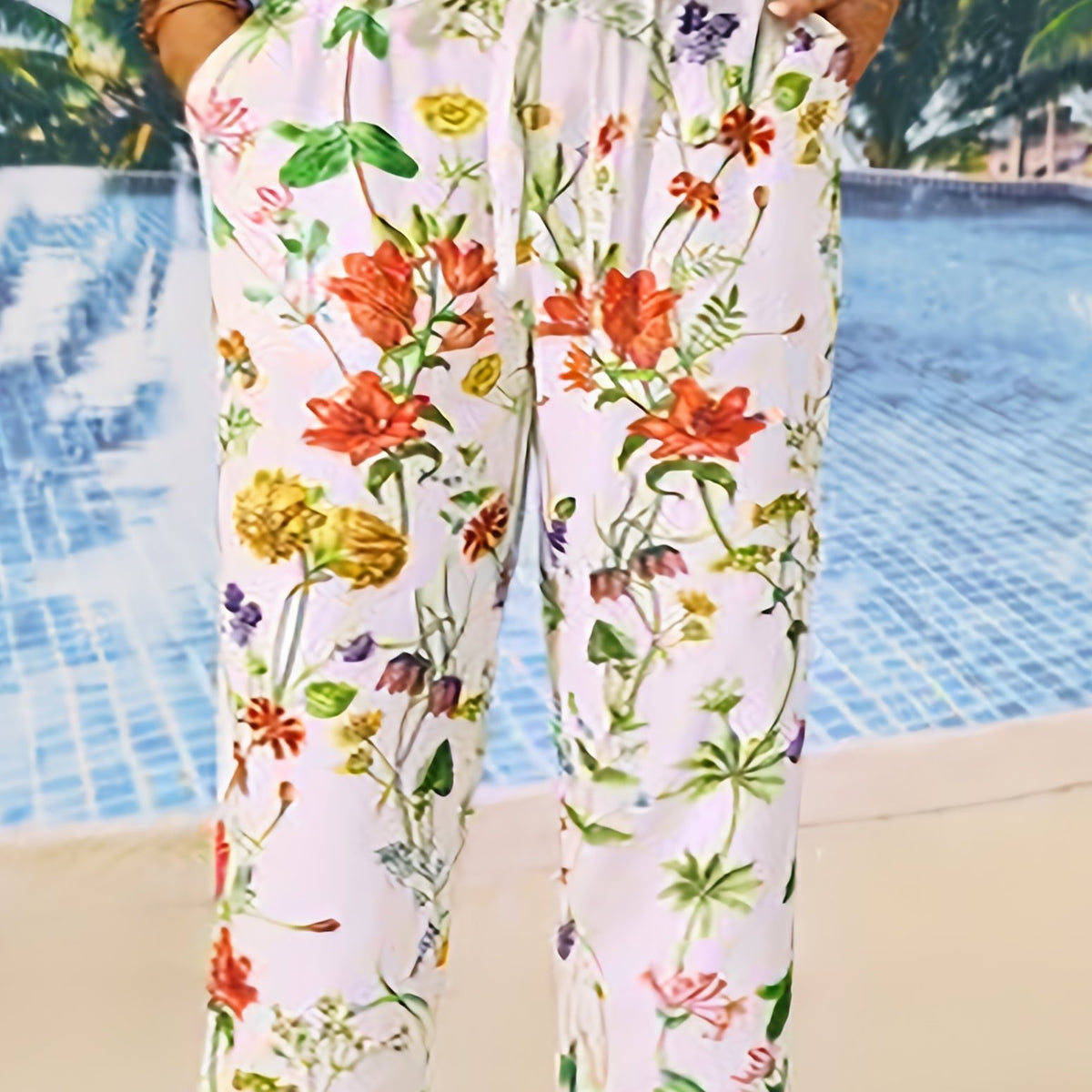 Women's Plus Floral Print Drawstring Harem Pants