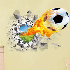 3D Broken Wall Football Sticker Removable Vinyl Wallpaper 50x70cm
