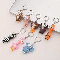 8pcs Big Eye Animal Keychain PVC Elephant Monkey Cow Deer Bag Key Chain