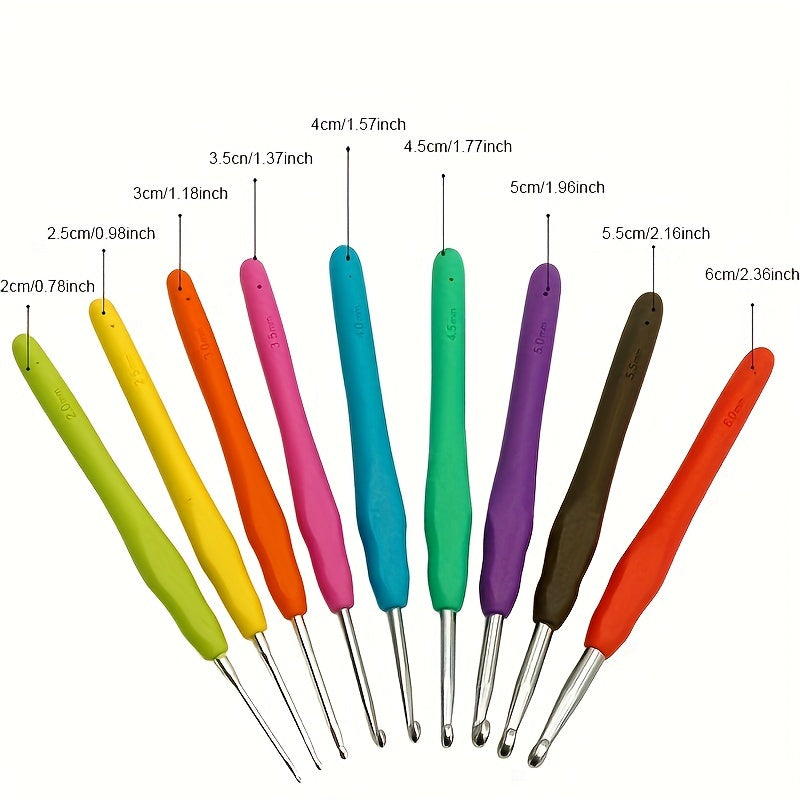 9pcs Colorful Sweater Crochet Set Soft Handle Weaving Tool for Arthritic Hands