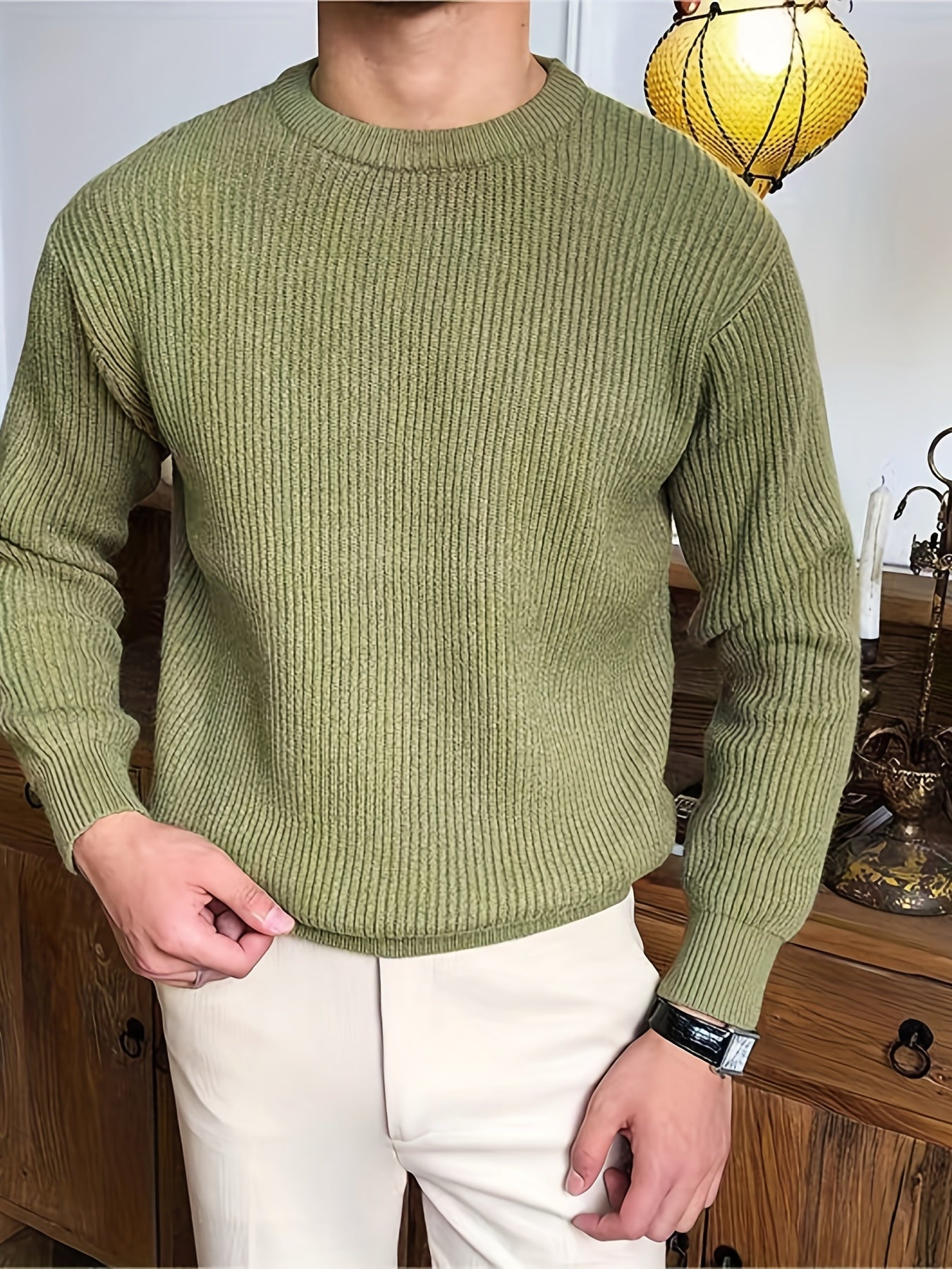 Men's Casual Solid Knitted Sweater Round Neck Pullover For Fall Winter
