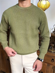 Men's Casual Solid Knitted Sweater Round Neck Pullover For Fall Winter