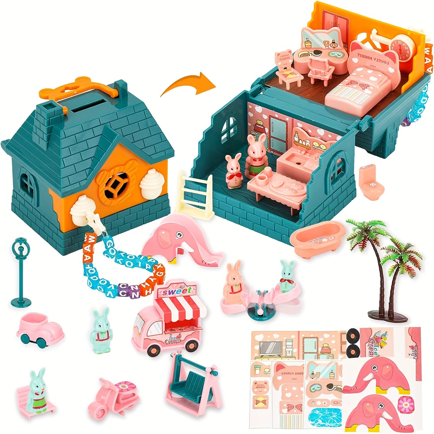 Girls Rabbit Castle Money Storage Tank Toy House Set