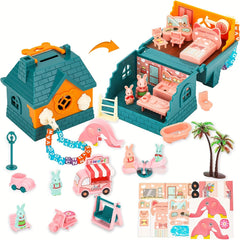 Girls Rabbit Castle Money Storage Tank Toy House Set