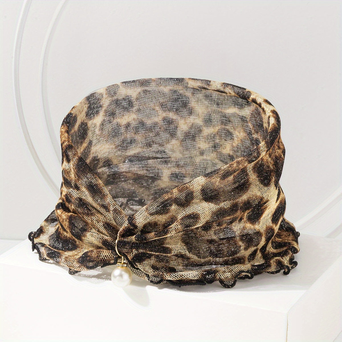 Leopard Chain Print Ruffle Scarf Elastic Neckerchief Breathable Infinity Scarf