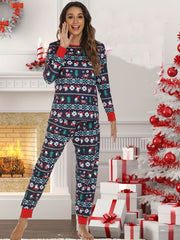 Christmas Print Lounge Set Long Sleeve Top & Pants Women's Loungewear