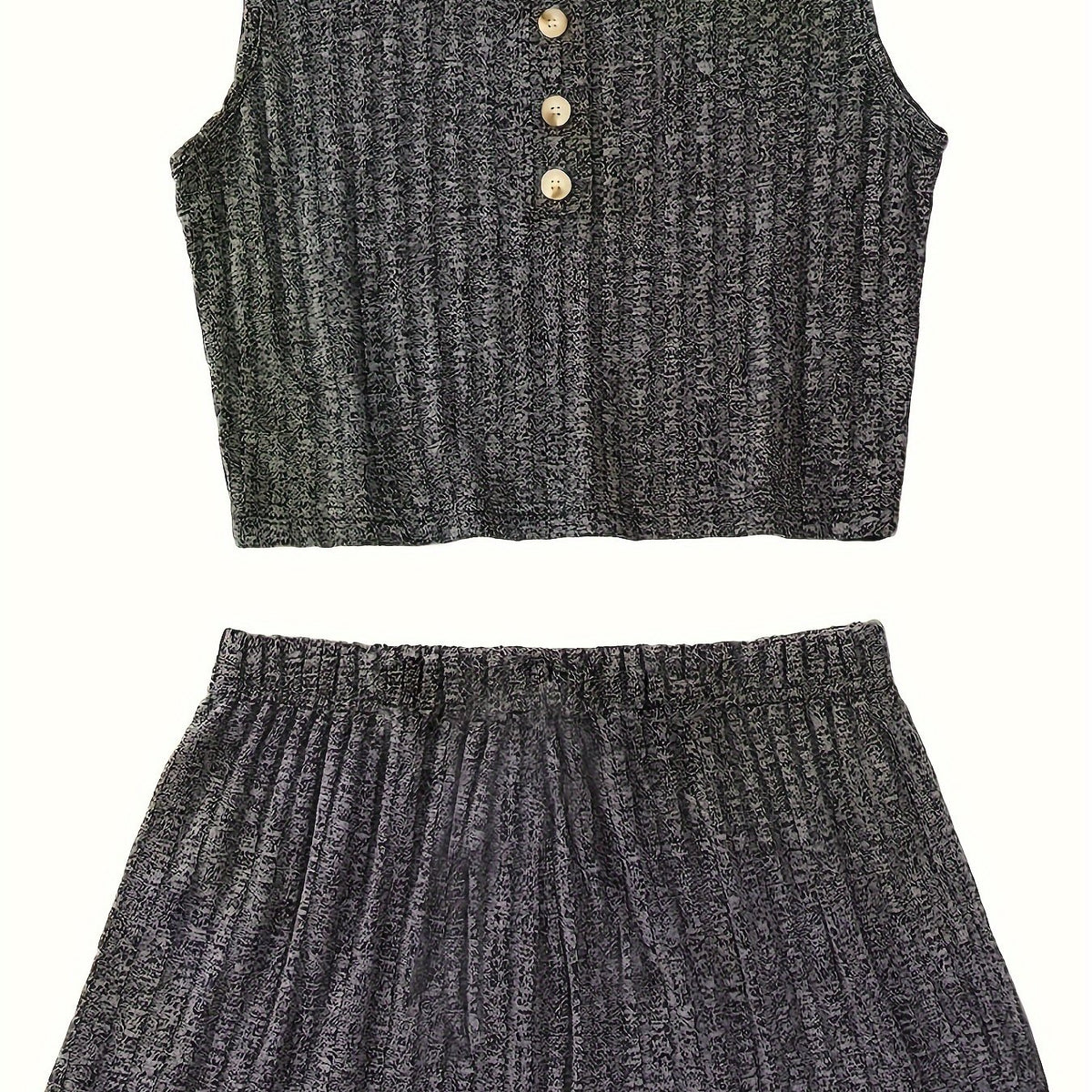  Ribbed Knit Tank Top & Shorts Set - Home Wear