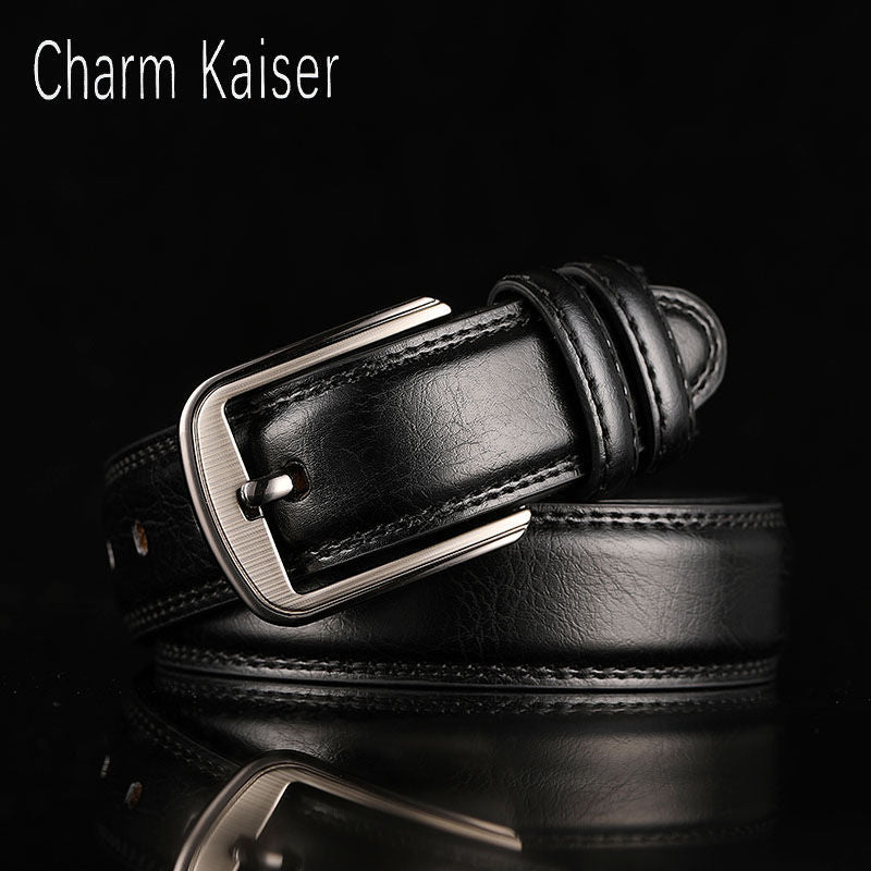 Men's Two Layer Cowhide Belt Punch Pin Buckle Hard Cowboy Pants Belt
