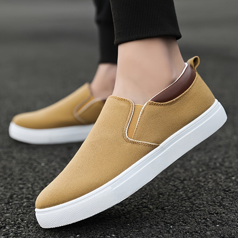 Men's Canvas Slip On Sneakers Loafers Khaki Grey