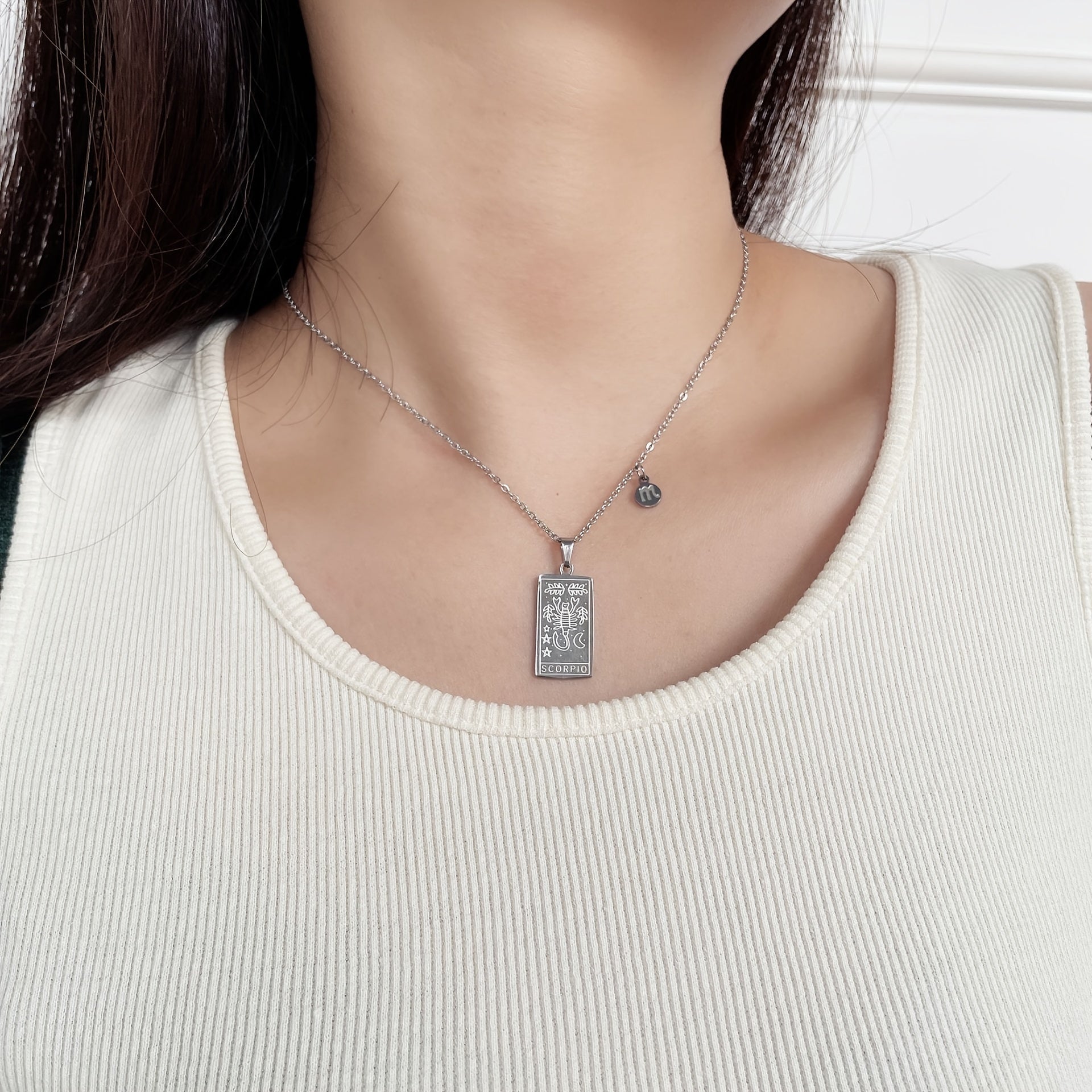 Stainless Steel Tarot Card Pendant Necklace 18K Plated Horoscope Jewelry
