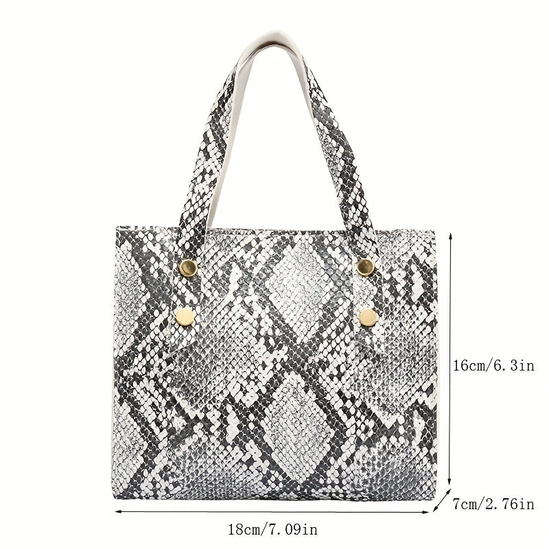 Snake Skin Pattern Square Handbag Stylish Classic Storage Bag