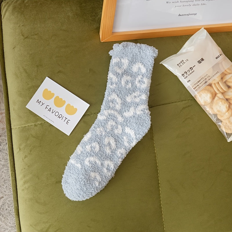 Leopard Fuzzy Socks Comfy Warm Tube Stockings