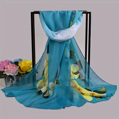 Yellow Flower Print Chiffon Scarf Vintage Thin Shawl