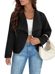  Women's Solid Open Front Waterfall Collar Blazer