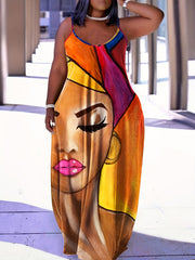  Colorblock Figure Print Maxi Cami Dress