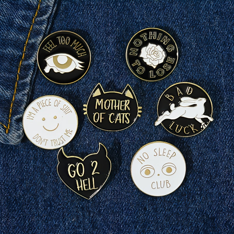 No Sleep Club Enamel Pins Brooches Punk Cat Bad Luck Rabbit Rose Lapel Badges