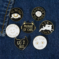 No Sleep Club Enamel Pins Brooches Punk Cat Bad Luck Rabbit Rose Lapel Badges