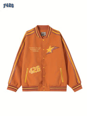 Y2k Graphic Baseball Coat Long Sleeve Snap Button Jacket