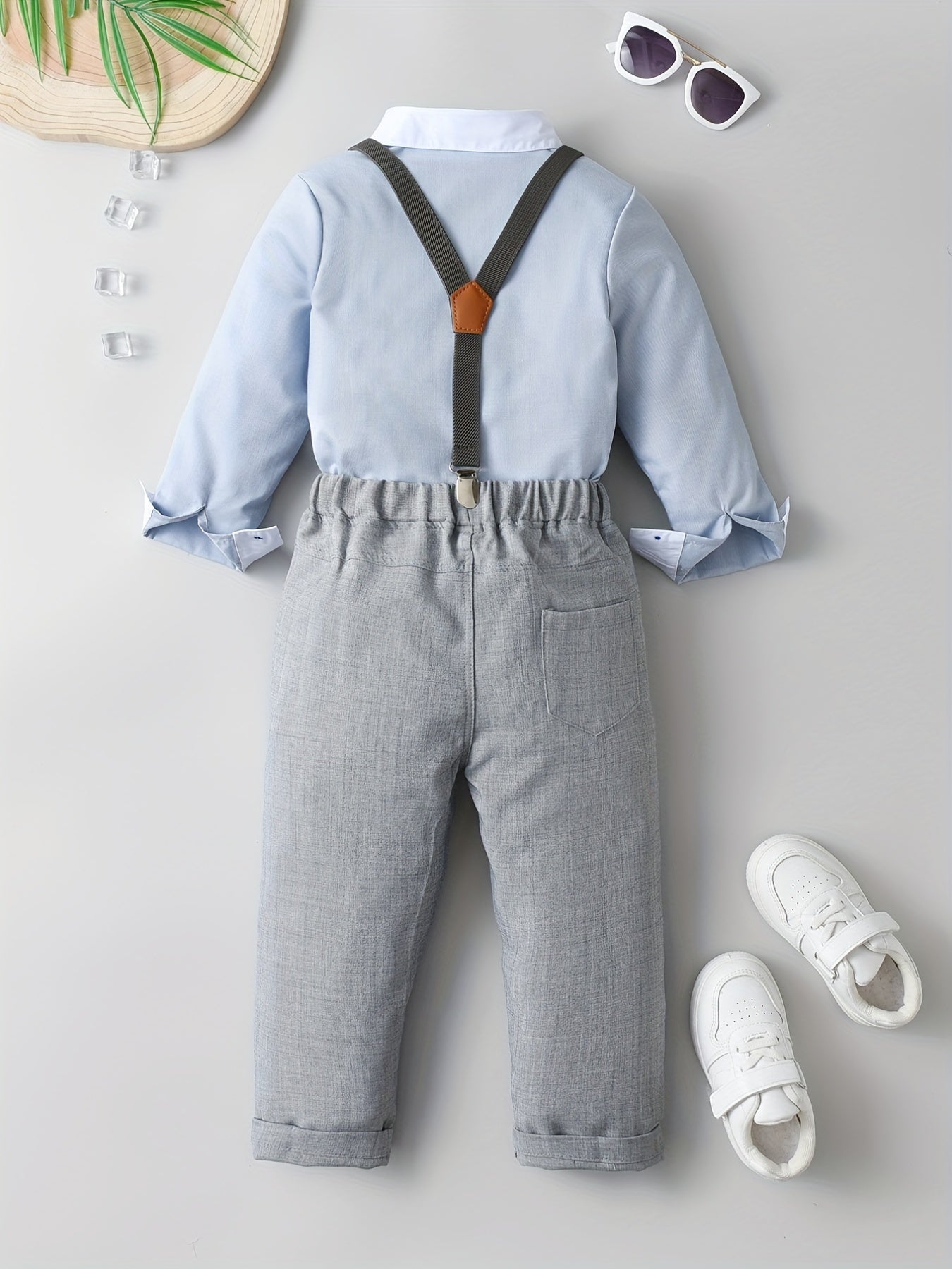 Boys Handsome Shirt & Bib Pants Set with Bow Tie