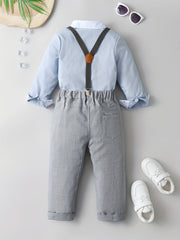 Boys Handsome Shirt & Bib Pants Set with Bow Tie