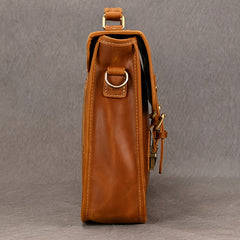 Men's Cowhide Leather Briefcase Flap Laptop Bag Crazy Horse Leather Shoulder Bus