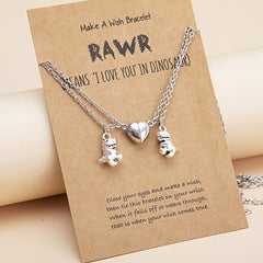 Couple Magnet Heart Dinosaur Pendant Necklaces for Friendship