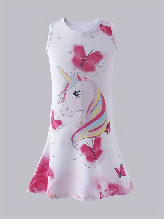 Girls' Butterfly Unicorn Allover Soft Comfy Tunic Sleeveless Dress