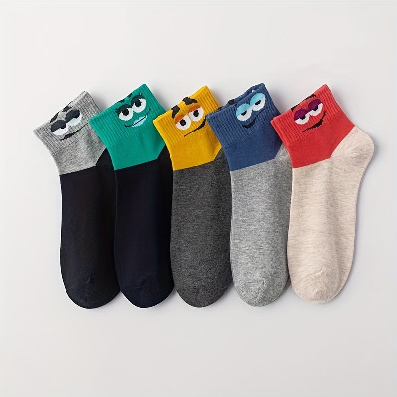 5 Pairs Cartoon Eyes Print Crew Socks Women's Stockings