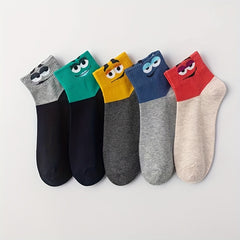5 Pairs Cartoon Eyes Print Crew Socks Women's Stockings