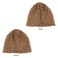 Double Layer Lace Beanies Turban Cap Solid Head Wrap Elastic Skull Cap