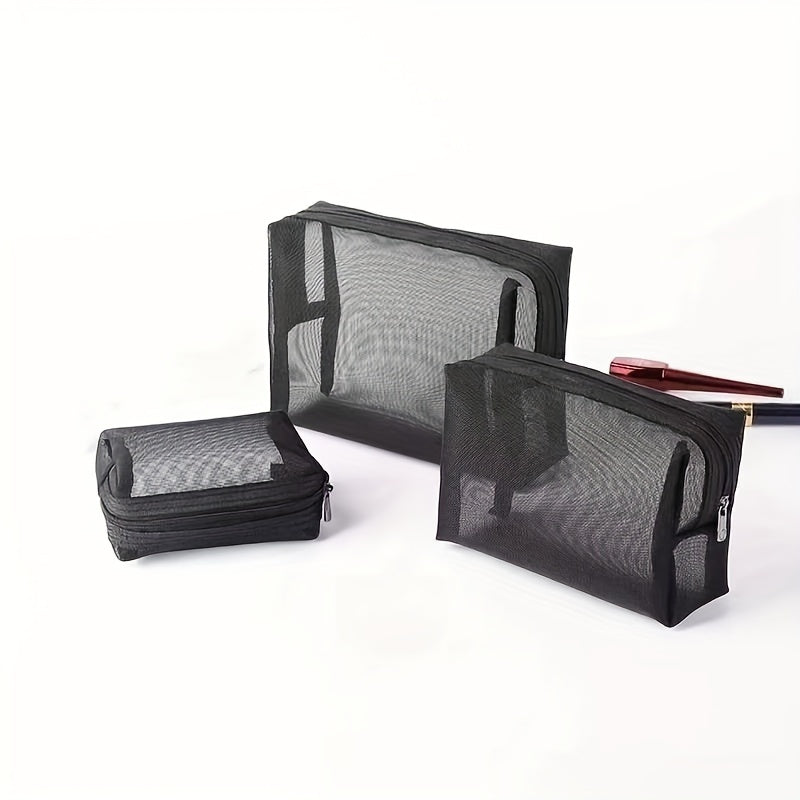 3pcs Mesh Makeup Bags Portable Toiletry Bag