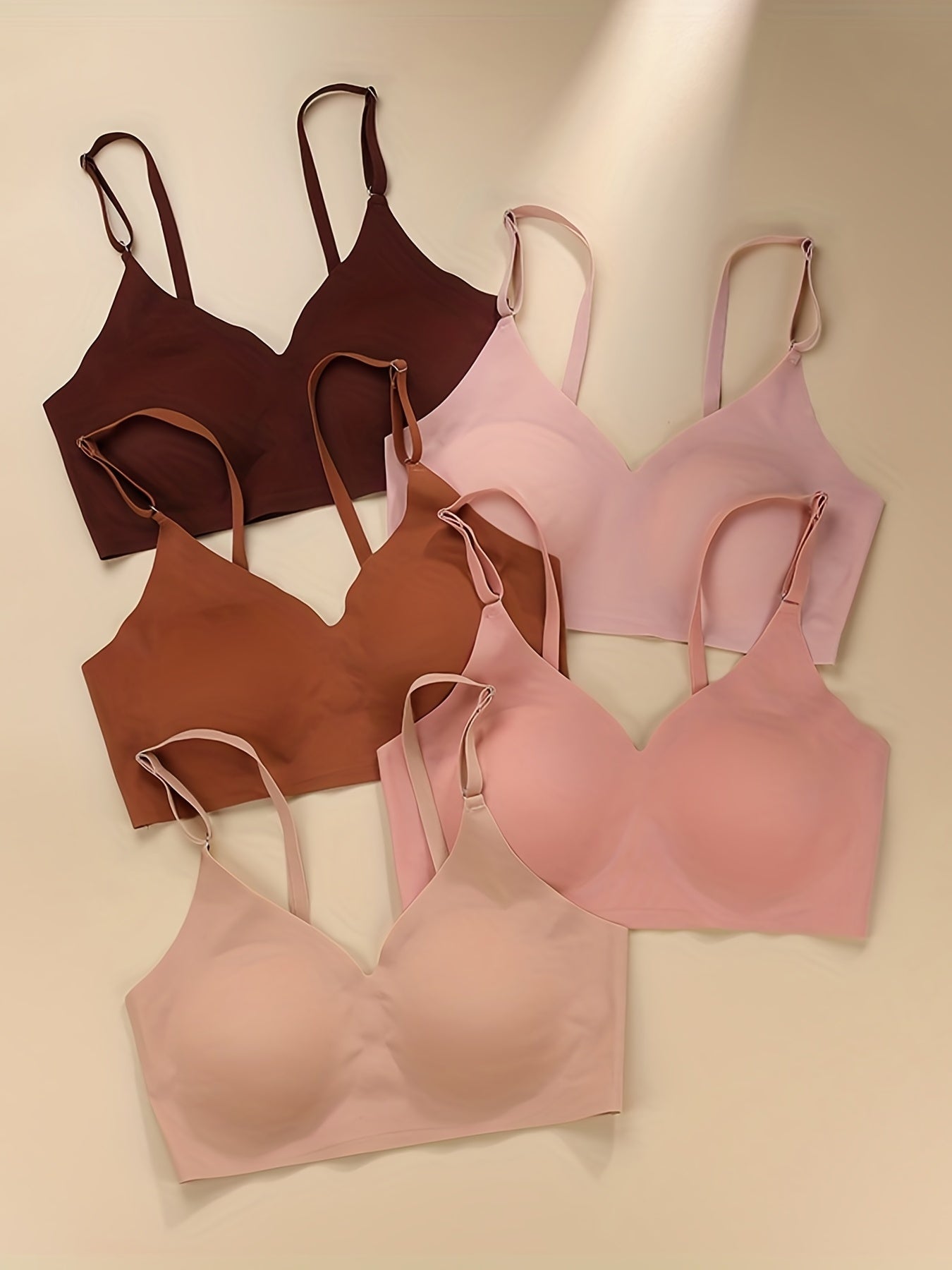 5 Pcs Seamless Wireless Bras Soft Comfy Solid Bra with Removable Pads