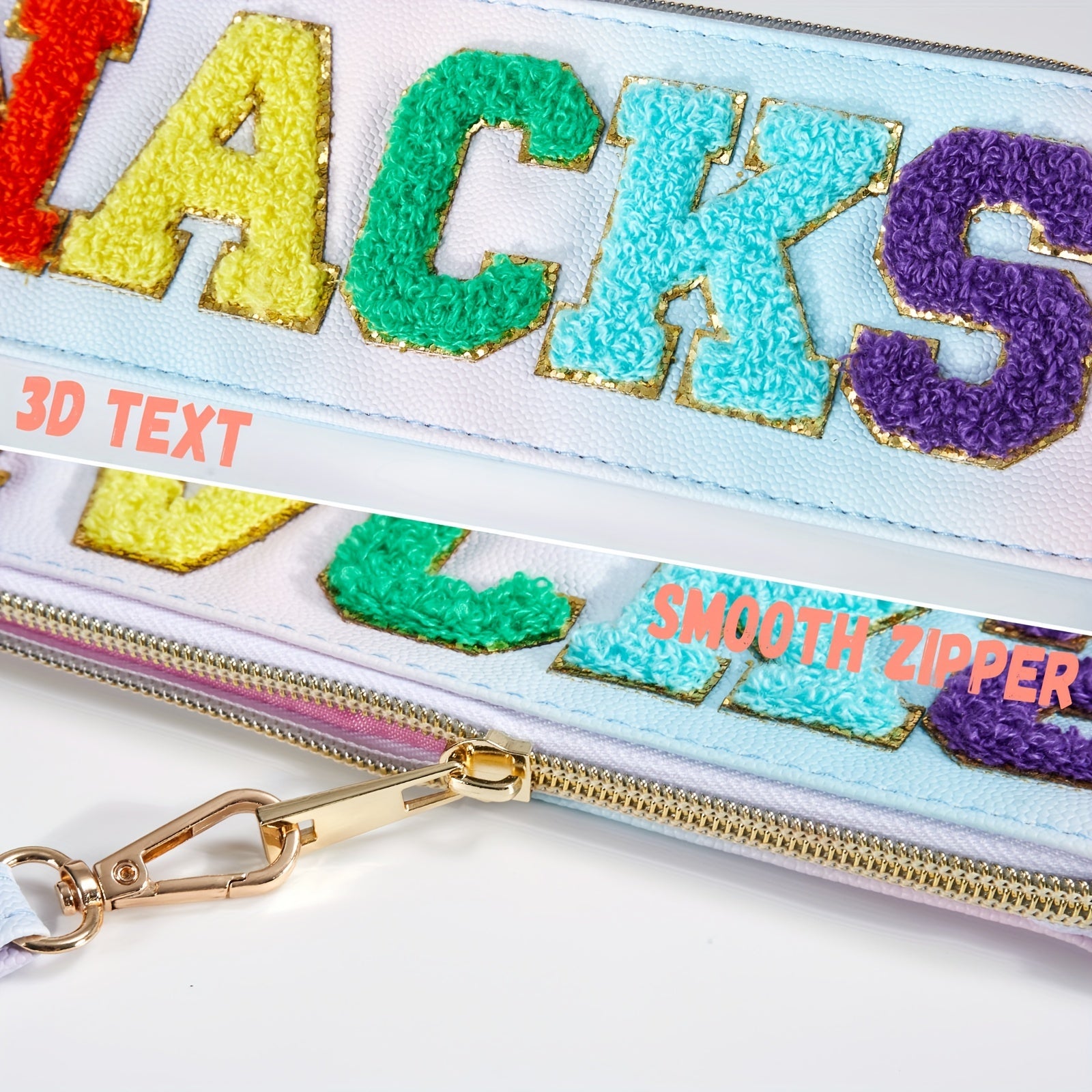 Chenille Letter Clear Zipper Pouch Waterproof Cosmetic Bag