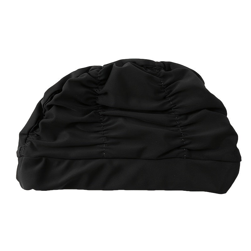 Solid Swimming Cap Pleated Shower Hat Long Hair Nylon Bathing Cap