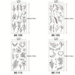 4 Piece Butterfly Flower Sketch Tattoo Stickers