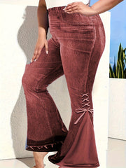  Denim Print High Rise Flare Leg Pants