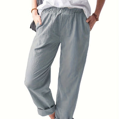 Women's Plus Solid High Rise Straight Leg Pants With Pockets